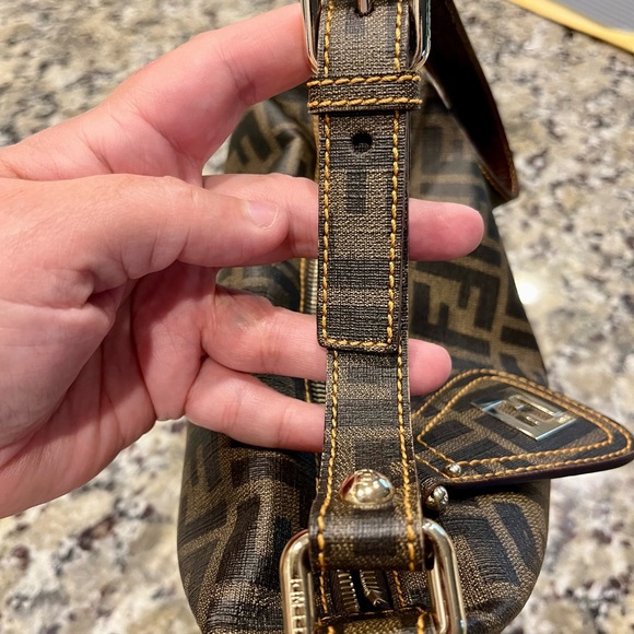 💯Authentic Fendi Zucchino and Zucca combination canvas leather handbag - Picture 9 of 16